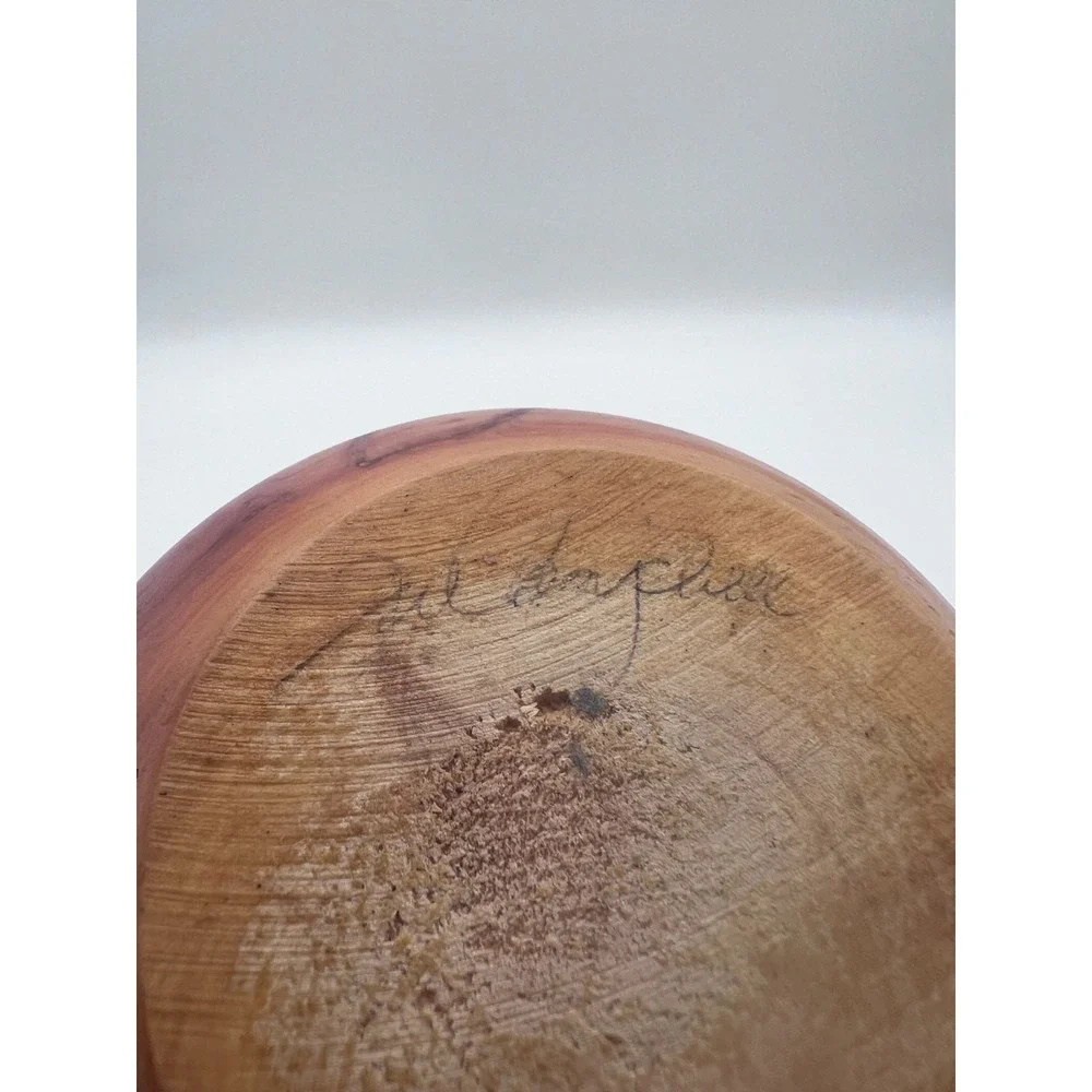 Hand Turned Cedar Wood Vase Artisan Signed Natural Live Edge Decorative Pot Burl